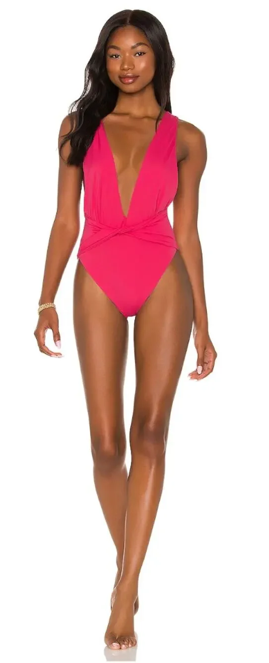 Agua Bendita Swimsuit Large Luau Ellis One Piece Pink Twist Front Beach Pool